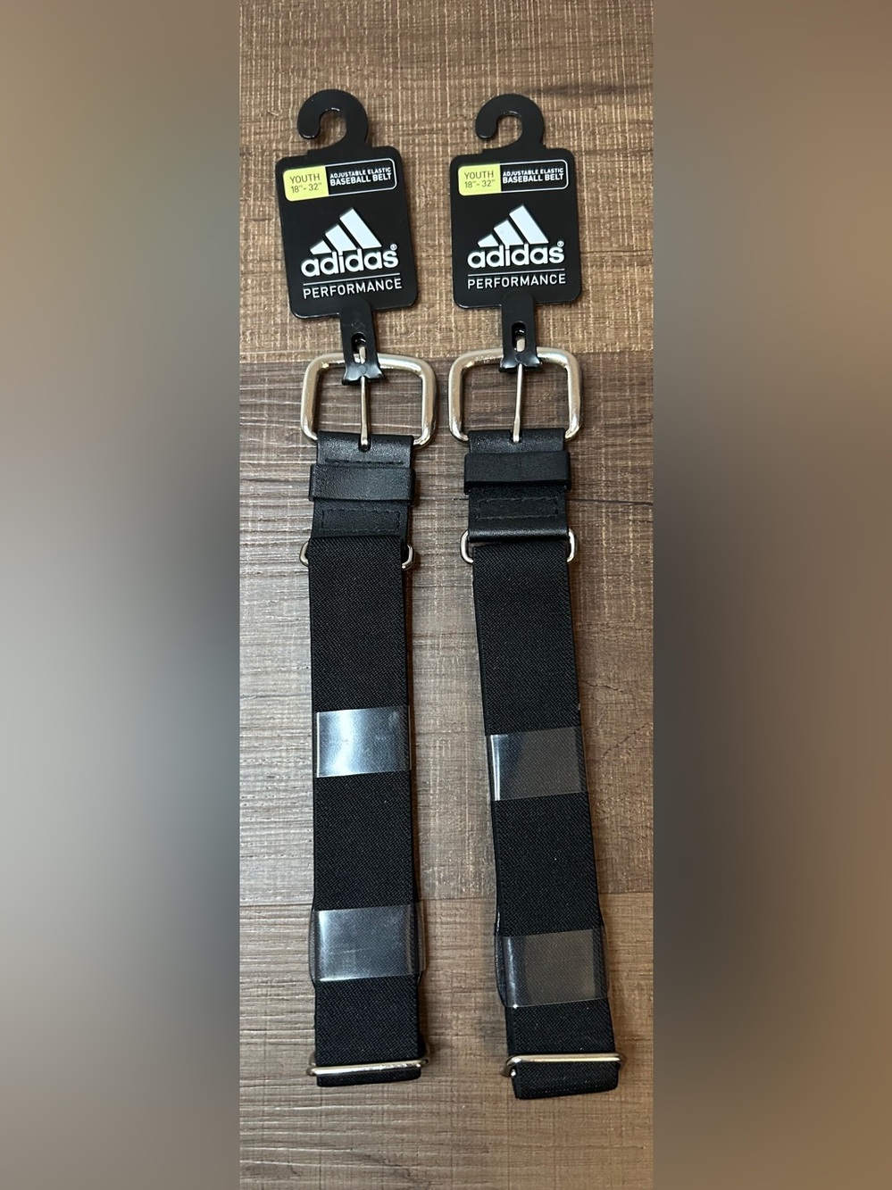 2 Adidas Performance Adjustable Black Elastic Baseball Belts Youth Size 18"-32"